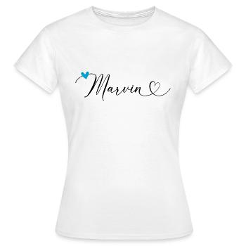 Marvin Last name First name Calligraphy heart - Women's T-Shirt - white - Front - AI Model Female 172 dark (172cm)