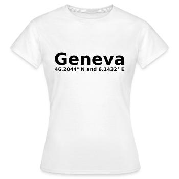 Geneva / Genf - mit Geo Koordinaten Waagrecht - Frauen T-Shirt - Weiß - Vorne - AI Model Female 172 dark (172cm)