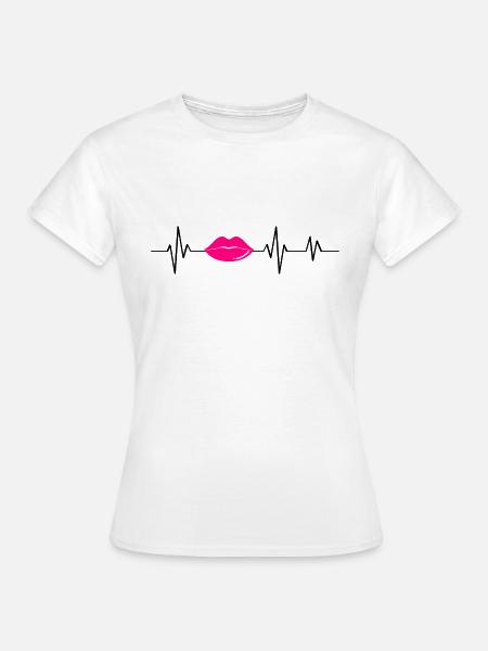 Pink Heartbeat Lips - Geschenkidee - Frauen T-Shirt - Weiß