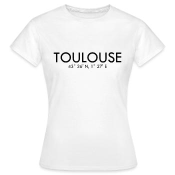 Toulouse, France Coordonnées : Latitude, Longitude - T-shirt Femme - blanc - Devant - AI Model Female 172 dark (172cm)