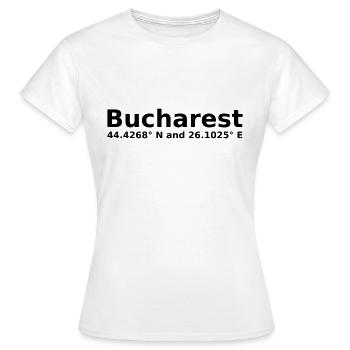 Bukarest - mit Geo Koordinaten Waagrecht - Frauen T-Shirt - Weiß - Vorne - AI Model Female 172 dark (172cm)