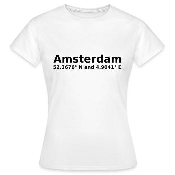 Amsterdam - mit Geo Koordinaten Waagrecht - Frauen T-Shirt - Weiß - Vorne - AI Model Female 172 dark (172cm)