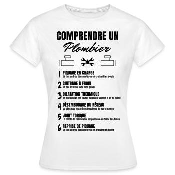 "Comprendre un plombier" - T-shirt Femme - blanc - Devant - AI Model Female 172 dark (172cm)