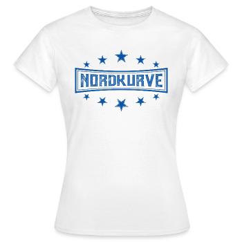 NORDKURVE - FUSSBALLFANS - STADION - FUSSBALLSPIEL - Frauen T-Shirt - Weiß - Vorne - AI Model Female 172 dark (172cm)