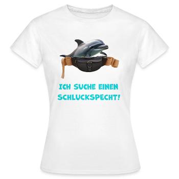 Delfin in Bauchtasche sucht einen Schluckspecht! - Frauen T-Shirt - Weiß - Vorne - AI Model Female 172 dark (172cm)