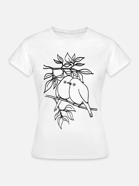 Vögel - Liebe - Ast, Frühling - Frauen T-Shirt - Weiß