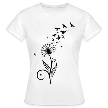 Pusteblume mit Vogelschwarm. - Frauen T-Shirt - Weiß - Vorne - AI Model Female 172 dark (172cm)
