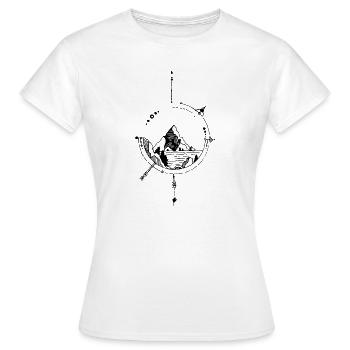 Boussole de randonnée de montagne d'art de ligne de minimalisme - T-shirt Femme - blanc - Devant - AI Model Female 172 dark (172cm)