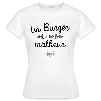Un burger ou je fais un malheur - T-shirt Femme - blanc - Devant - AI Model Female 172 dark (172cm)