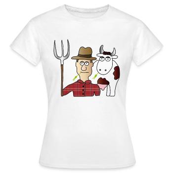 Bauer & Kuh | Landwirt | Kühe | Melken | Mistgabel - Frauen T-Shirt - Weiß - Vorne - AI Model Female 172 dark (172cm)