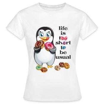 Pinguin Donut zweideutiger Spruch und Einstellung - Frauen T-Shirt - Weiß - Vorne - AI Model Female 172 dark (172cm)