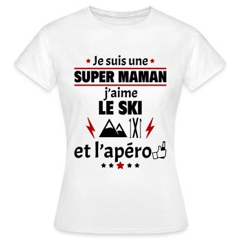 Super maman ski et apéro, fête des mères, noël - T-shirt Femme - blanc - Devant - AI Model Female 172 dark (172cm)