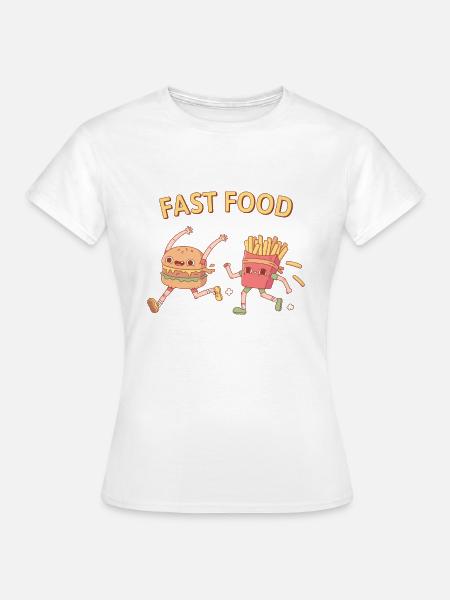 Lustige Fast Food Running Burger und Pommes Frites - Frauen T-Shirt - Weiß