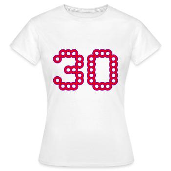 30. 30 YEARS. 30th ANNIVERSARY. 30 YEARS ANNIVERSARY. - Women's T-Shirt - white - Front - AI Model Female 172 dark (172cm)