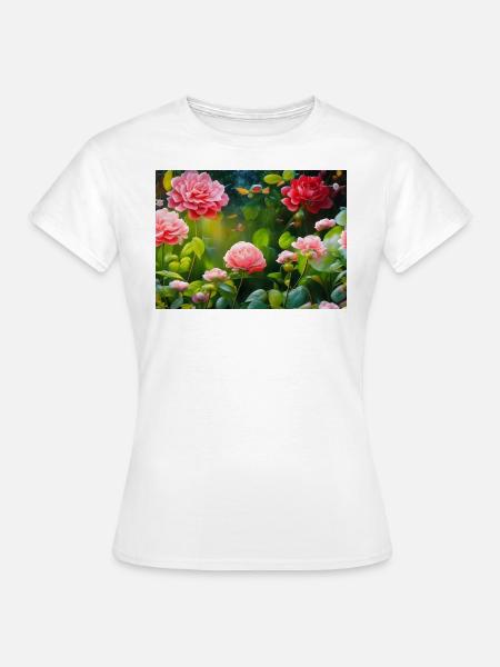 Blühende Rosen Blüten - Frauen T-Shirt - Weiß