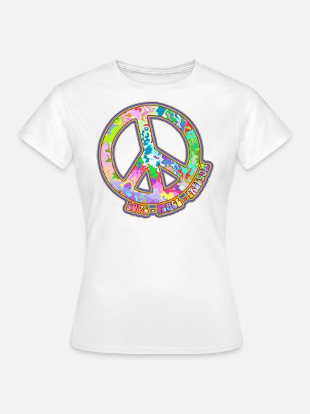 Retro Flower Power Sign - Love Peace Freedom 3 - Frauen T-Shirt - Weiß