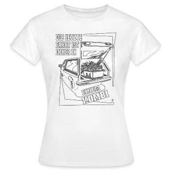 Die letzte Fahrt ist immer in einem Kombi - Frauen T-Shirt - Weiß - Vorne - AI Model Female 172 dark (172cm)