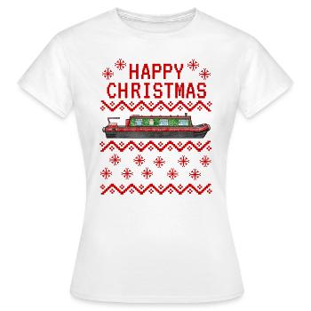 Narrowboat Ugly Christmas Canal Boat - Women's T-Shirt - white - Front - AI Model Female 172 dark (172cm)