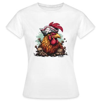 Der Schädel regiert: Misthaufen-Hahn-Pirat - Frauen T-Shirt - Weiß - Vorne - AI Model Female 172 dark (172cm)