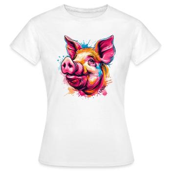 Buntes Farbspritzer Schwein - Frauen T-Shirt - Weiß - Vorne - AI Model Female 172 dark (172cm)