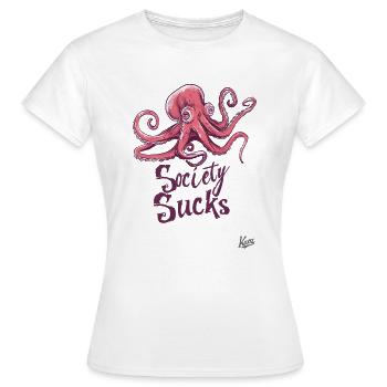 Wise, annoyed octopus: Society is annoying - Women's T-Shirt - white - Front - AI Model Female 172 dark (172cm)