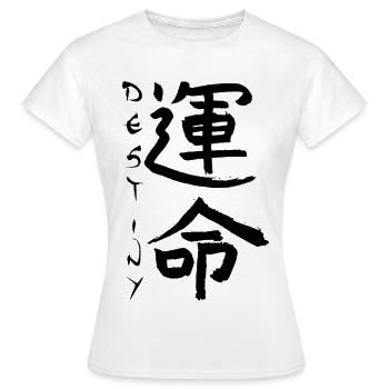 Black Japanese Kanji for the word fate - Women's T-Shirt - white - Front - AI Model Female 172 dark (172cm)