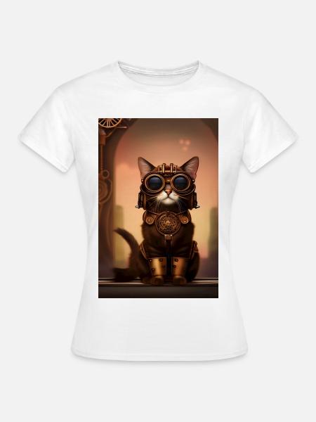 Katze Steampunk Style - Frauen T-Shirt - Weiß