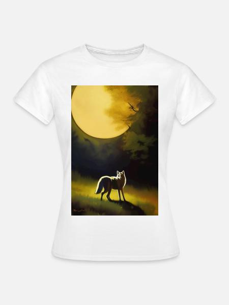 Wolf und Mond - Frauen T-Shirt - Weiß