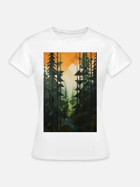 Waldlandschaft im geometrischen Stil - Frauen T-Shirt - Weiß