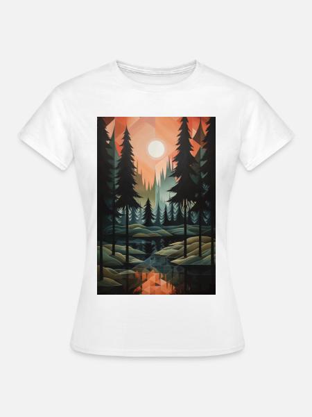 Waldlandschaft im geometrischen Stil - Frauen T-Shirt - Weiß