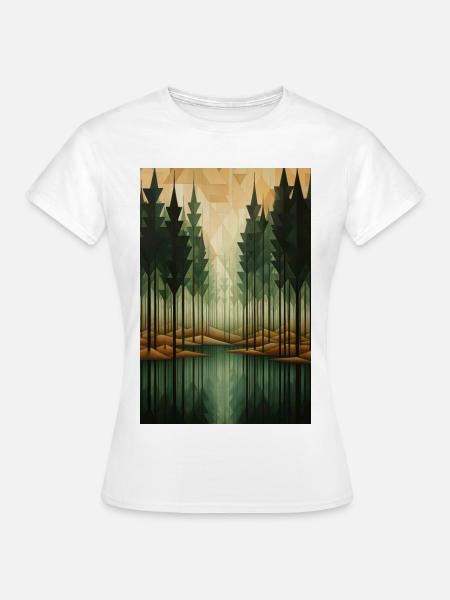 Waldlandschaft im geometrischen Stil - Frauen T-Shirt - Weiß