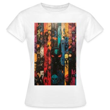 Farbige Schädel-Panel-Kunst - Frauen T-Shirt - Weiß - Vorne - AI Model Female 172 dark (172cm)