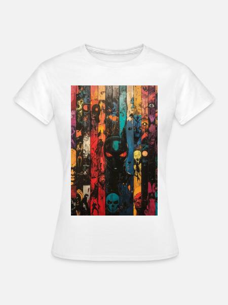 Farbige Schädel-Panel-Kunst - Frauen T-Shirt - Weiß