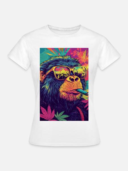Psychedelischer Affe mit Sonnenbrille - Frauen T-Shirt - Weiß