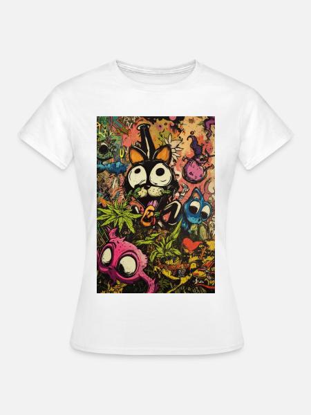 Buntes Comic-Monster Graffiti - Frauen T-Shirt - Weiß