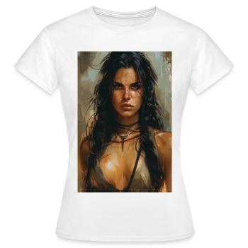 Poster Illustration Kriegerin - Frauen T-Shirt - Weiß - Vorne - AI Model Female 172 dark (172cm)