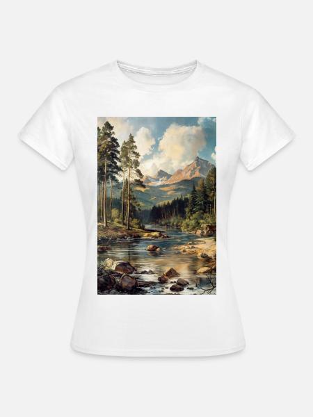 Berglandschaft Illustration Poster - Frauen T-Shirt - Weiß