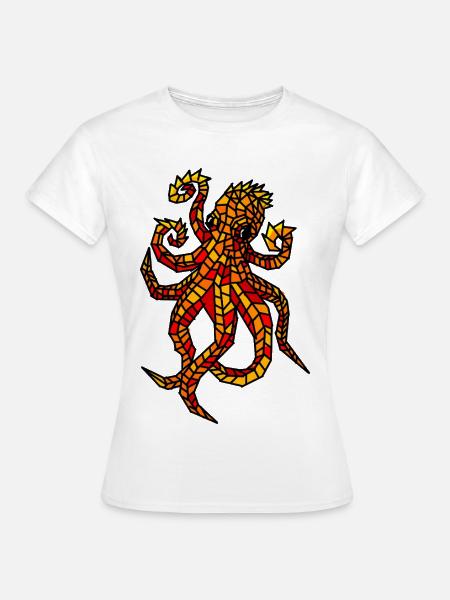 Feuriges Mosaik-Oktopus-Design - Frauen T-Shirt - Weiß