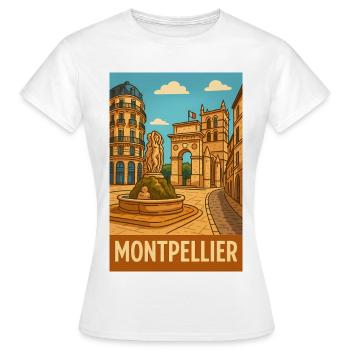 Der Brunnen von Montpellier und die historische Architektur - Frauen T-Shirt - Weiß - Vorne - AI Model Female 172 dark (172cm)