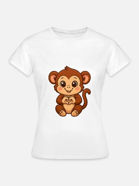Süßer Affe mit Herzhänden - Frauen T-Shirt - Weiß