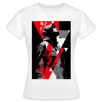 Geometrisches Streetart-Porträt mit Maskenfigur - Frauen T-Shirt - Weiß - Vorne - AI Model Female 172 dark (172cm)