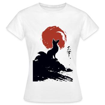 Red Sun Kitsune – Japanese Fox Art Sumi-e - Women's T-Shirt - white - Front - AI Model Female 172 dark (172cm)