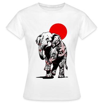 Akai Tattooed Elephant - Red Sun Manga Japan - Frauen T-Shirt - Weiß - Vorne - AI Model Female 172 dark (172cm)