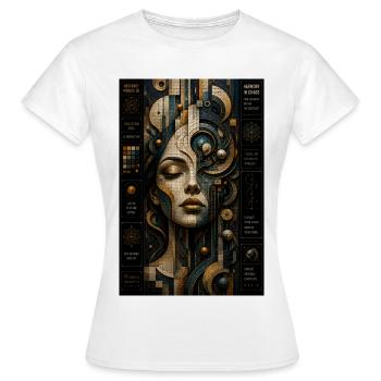 Geometric face in steampunk mosaic - Women's T-Shirt - white - Front - AI Model Female 172 dark (172cm)