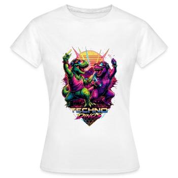 Techno Dinos – Bass aus der Urzeit - Frauen T-Shirt - Weiß - Vorne - AI Model Female 172 dark (172cm)