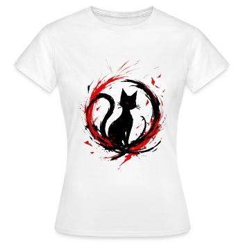 Yokai Nekomata Enso - Mystical Black Cat Sumi-e - Women's T-Shirt - white - Front - AI Model Female 172 dark (172cm)