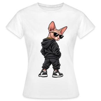 Cool Gangster Sphinx Cat Streetwear - Women's T-Shirt - white - Front - AI Model Female 172 dark (172cm)