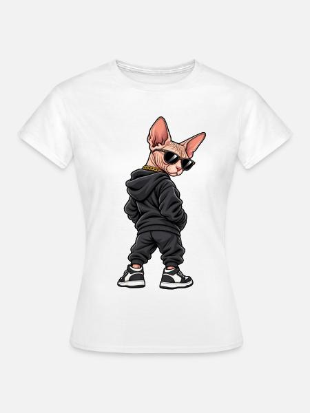 Cooler Gangster Sphinx Katze Streetwear - Frauen T-Shirt - Weiß