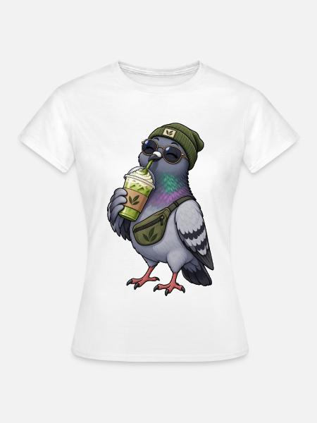 Süße Taube mit Matcha Latte - Frauen T-Shirt - Weiß