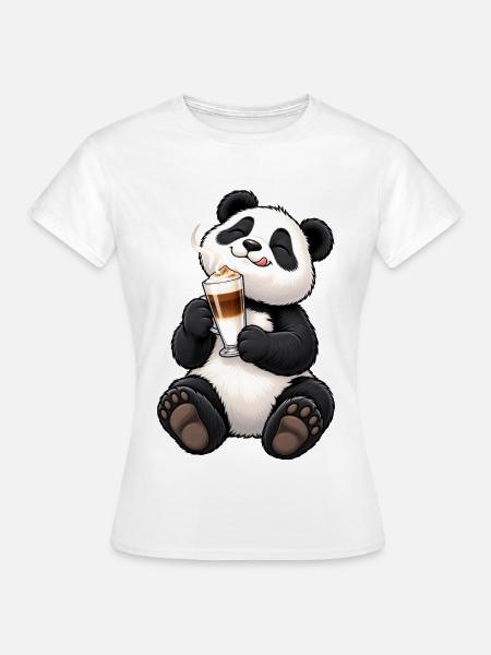 Süßer Panda mit Latte Macchiato - Frauen T-Shirt - Weiß